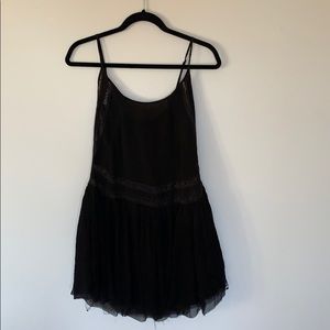 Black slip dress with lace detail and tulle bottom
